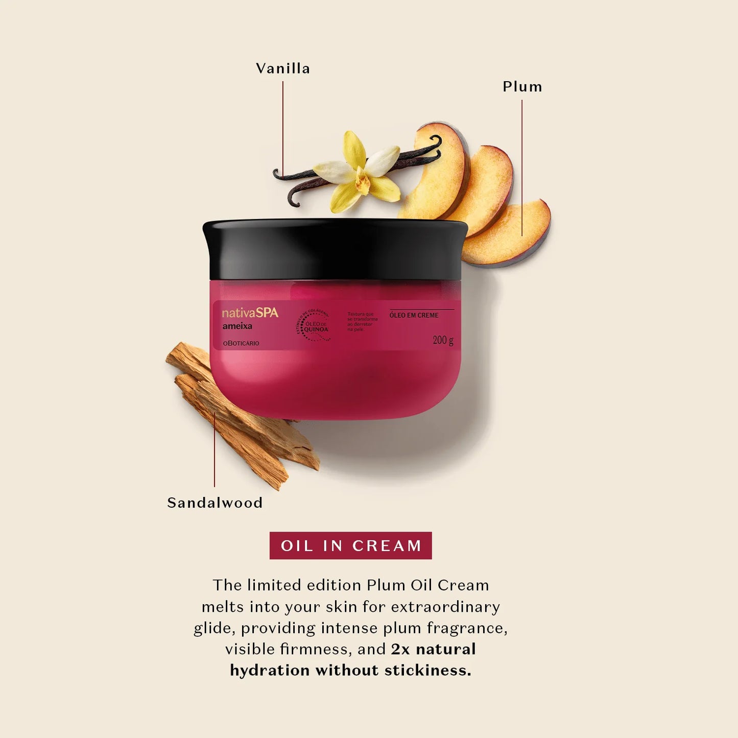 Plum Whipped oil body cream 200g | NativaSPA O Boticário