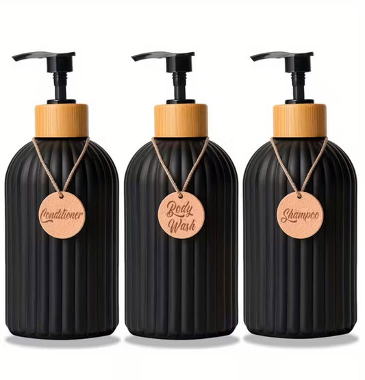 Set of 3 Refillable 500ml Soap Dispensers with Labels | Kit