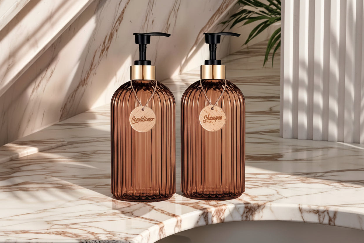 Set of 2 Refillable 500ml Soap Dispensers with Labels | Kit