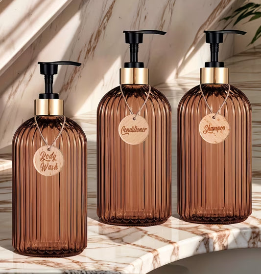 Set of 3 Refillable 500ml Soap Dispensers with Labels | Kit