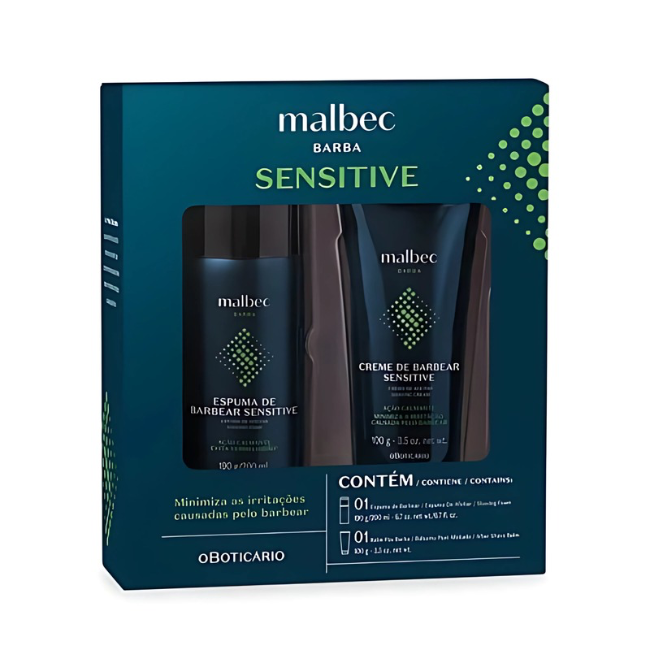 Malbec Sensitive Beard Set - Shaving Foam 200ml + After Shave Balm 100g | O Boticário